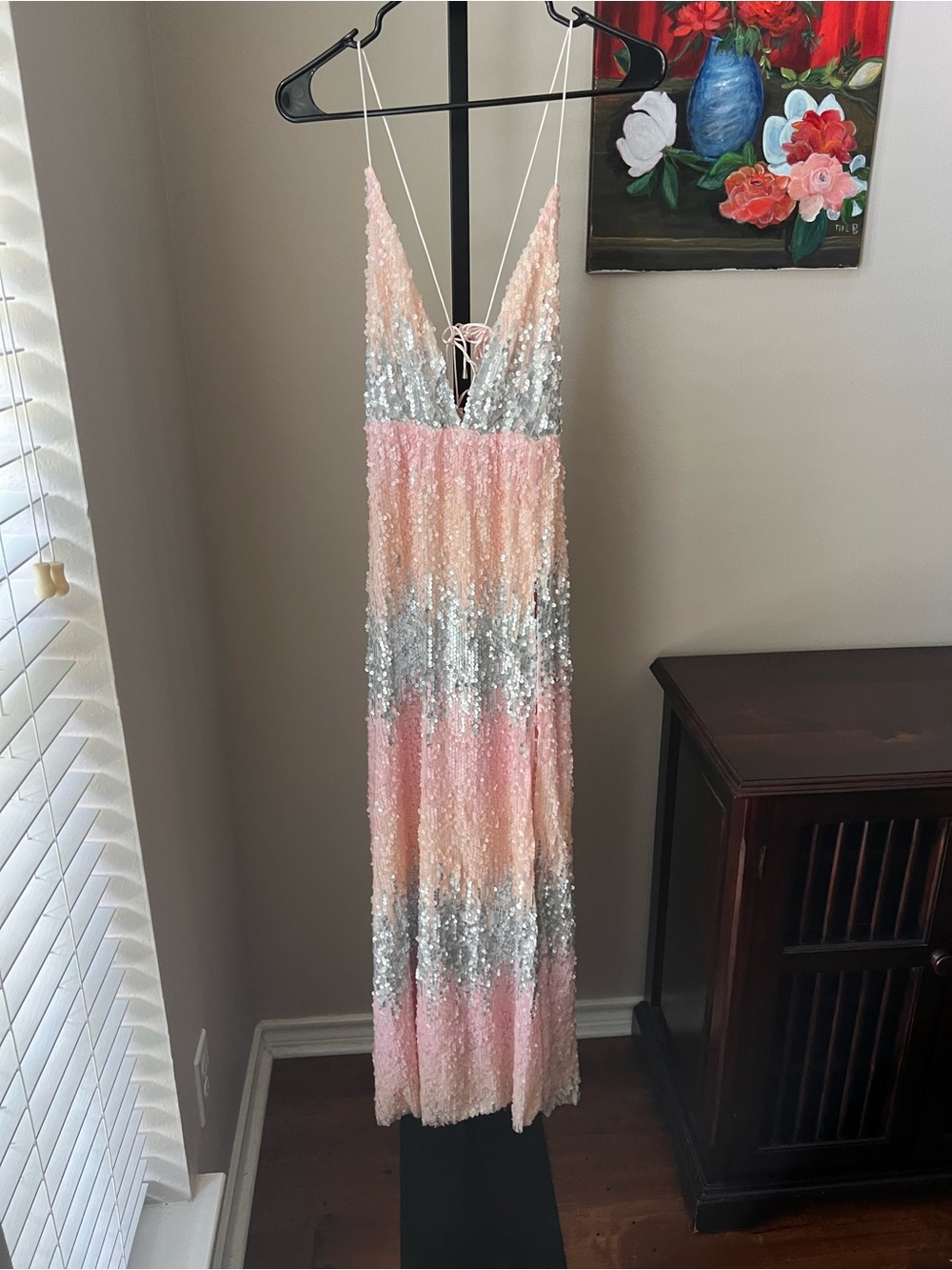 Showpo Pink & Silver Sequin ombré Maxi Dress